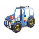 Pat pentru copii Tractor Farmer cu LED-uri din lemn MDF - Pat Albastru in forma de masina cu saltea inclusa